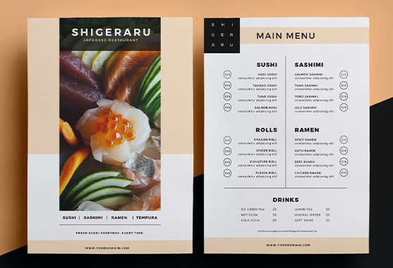 Menu printing for hotels - Denote Print